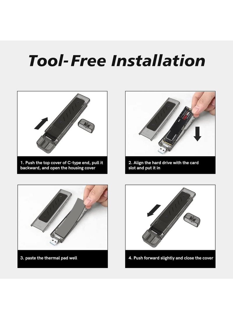 Generic - M.2 NVMe SSD Enclosure Tool-Free, M.2 NVMe to USB 3.2 Gen 2 (10 Gbps MAX) Adapter, RTL9210B Chips 9210BIC, M2 SSD Enclosure Support NVME PCIe SATA NGFF B+M Key and UASP Trim for 2242/2260/2280 (Gray) - Image 1