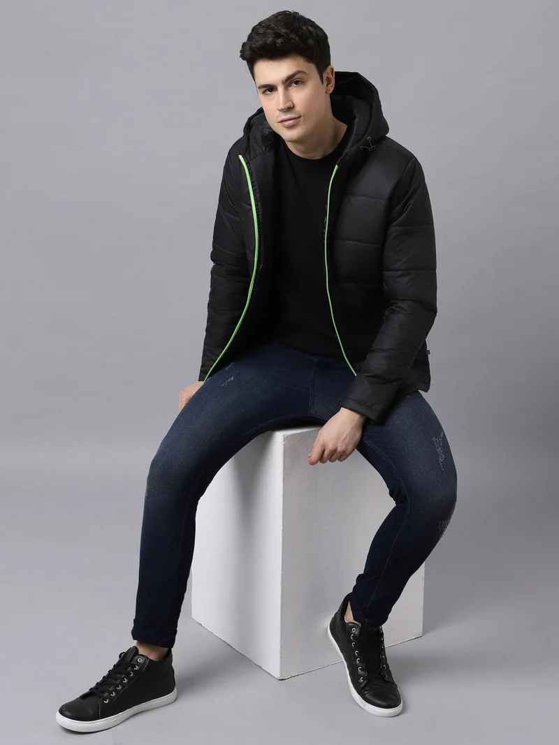 Urbano Fashion  Urbano Fashion Men's Black Full Sleeve Zippered Hooded Neck Puffer Jacket  | Best Price UAE