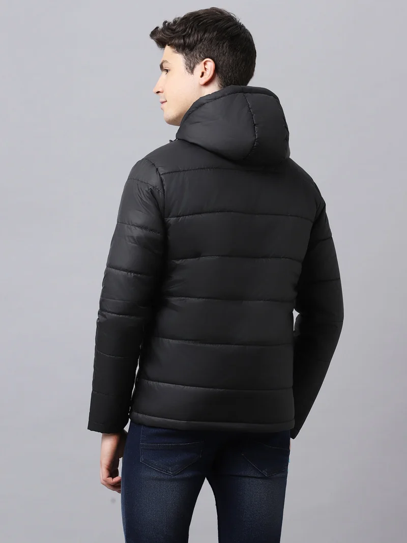 Urbano Fashion  Urbano Fashion Men's Black Full Sleeve Zippered Hooded Neck Puffer Jacket  | Best Price UAE