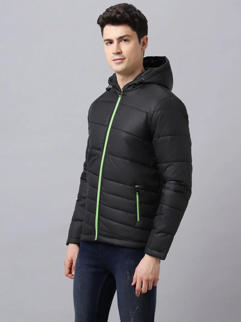 Urbano Fashion  Urbano Fashion Men's Black Full Sleeve Zippered Hooded Neck Puffer Jacket  | Best Price UAE