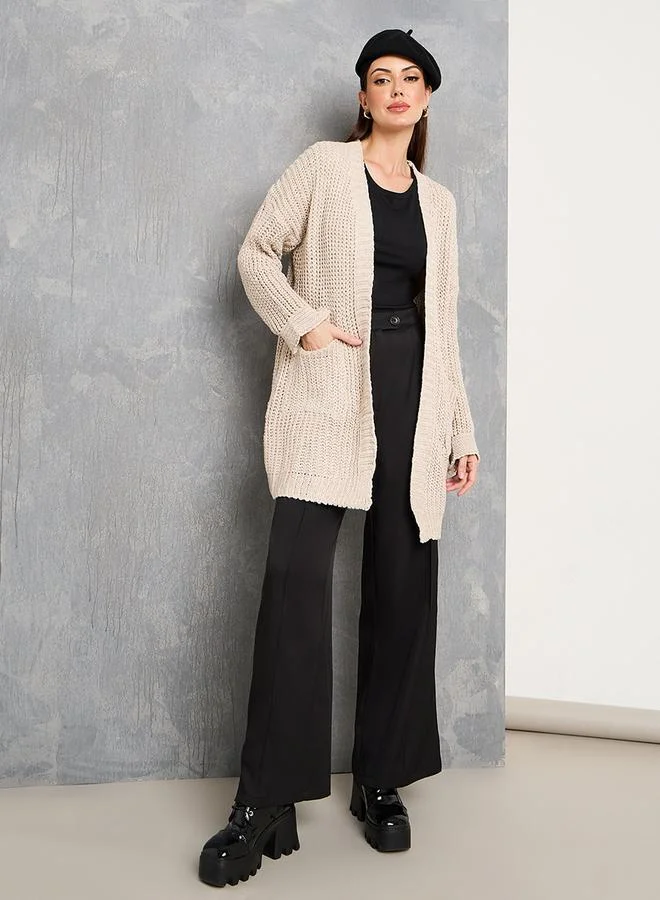 Take Two Solid Pocket Detail Mid Length Cardigan