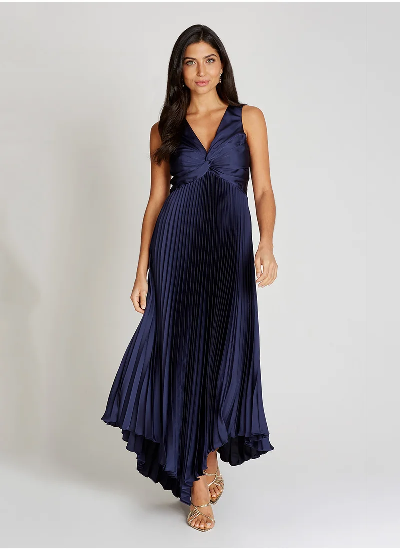 Little Mistress Pleated V Neck Maxi Dress
