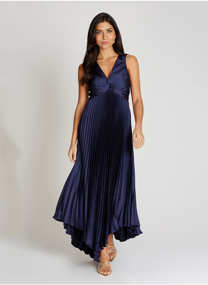Little Mistress Pleated V Neck Maxi Dress  - Image 1