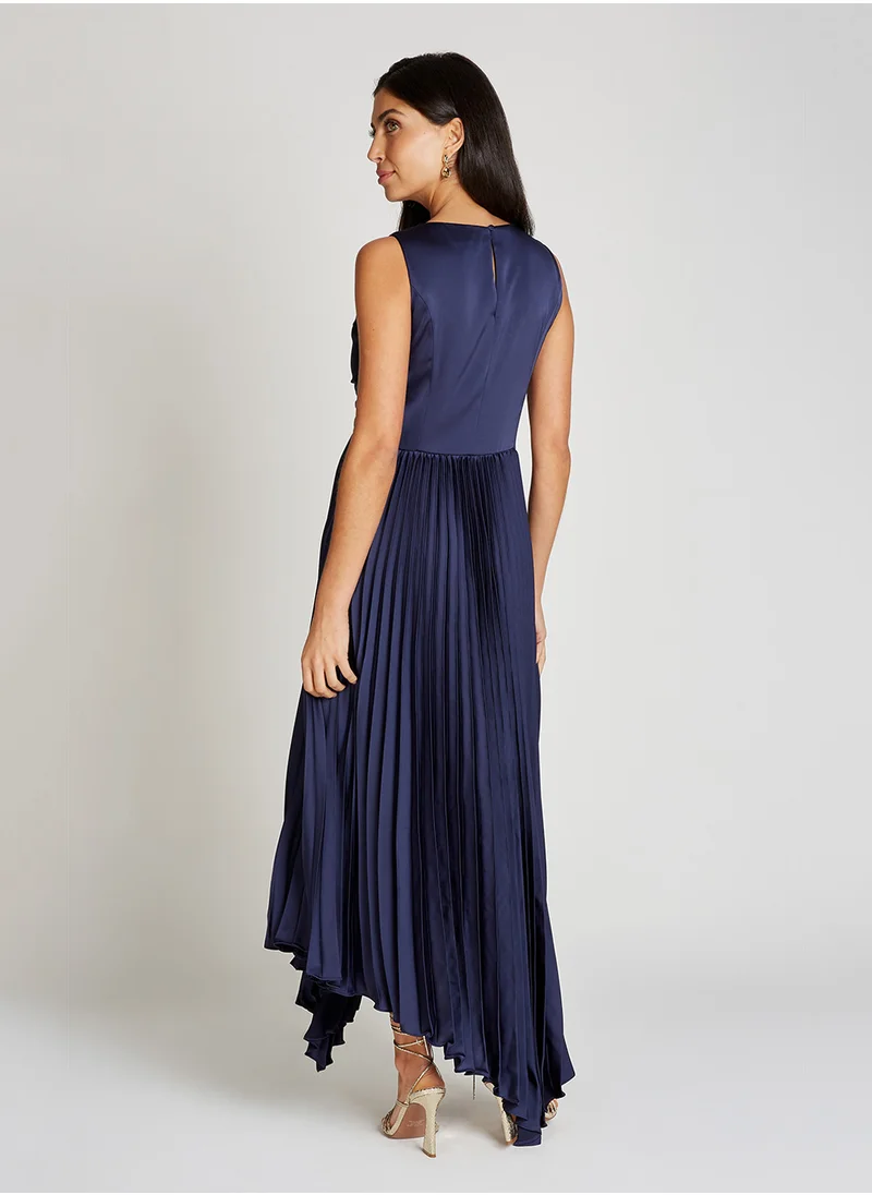 Little Mistress Pleated V Neck Maxi Dress