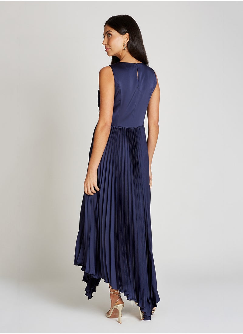 Little Mistress Pleated V Neck Maxi Dress  - Image 2