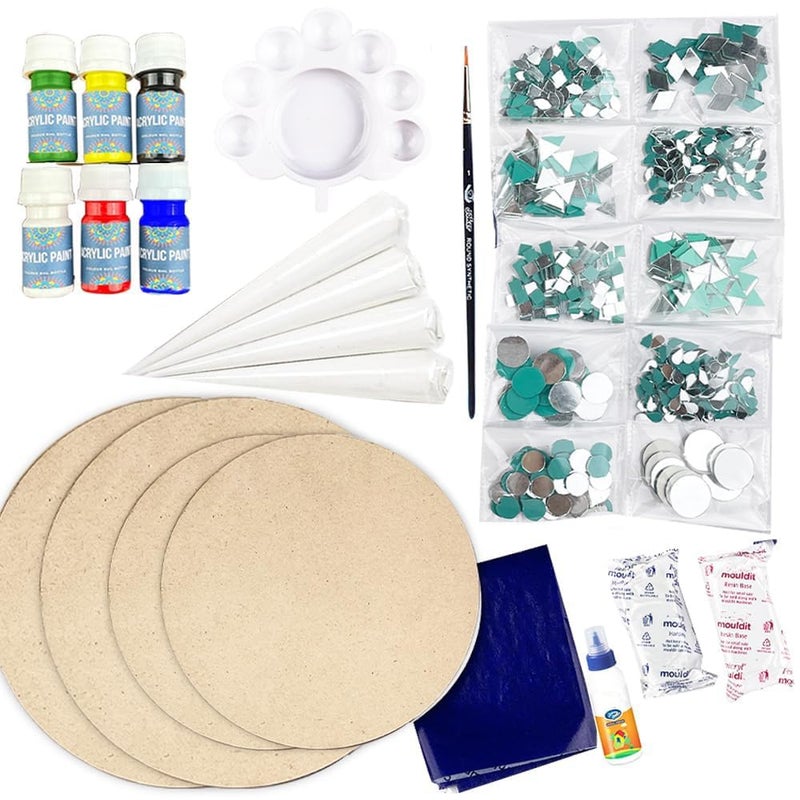 Qroof Lippan Art Material Diy Kit, A Kit With Lippan Mirror Mould It Clay Cone Ceramic Mdf Coasters Acrylic Paint Material Art And Craft Kit, Multicolor - Image 1