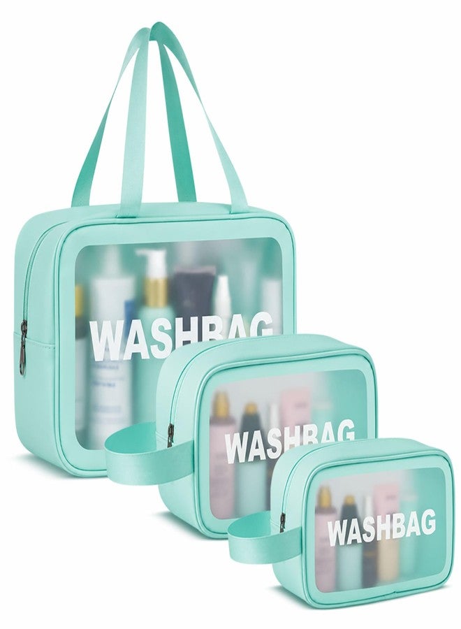 FLYNGO Clear Makeup Pouch Set of 3 Teal, Cosmetic Organizer Bag for Women and Girls Travel Waterproof Toiletry Storage Kit - Image 1