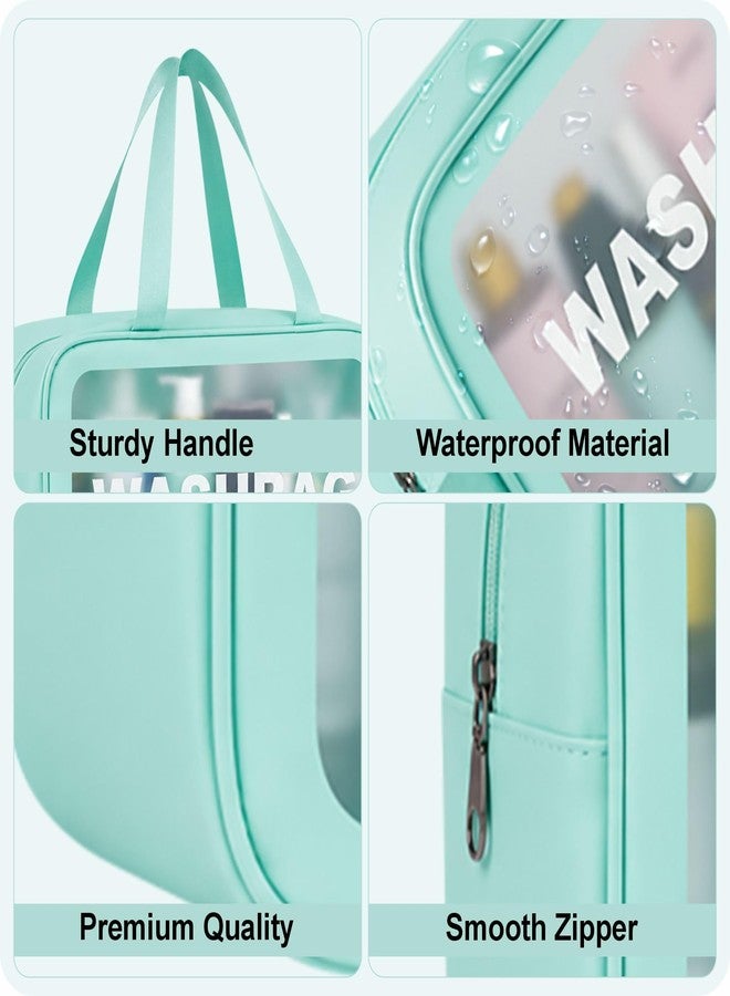 FLYNGO Clear Makeup Pouch Set of 3 Teal, Cosmetic Organizer Bag for Women and Girls Travel Waterproof Toiletry Storage Kit - Image 3