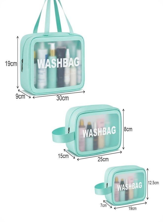 FLYNGO Clear Makeup Pouch Set of 3 Teal, Cosmetic Organizer Bag for Women and Girls Travel Waterproof Toiletry Storage Kit - Image 5