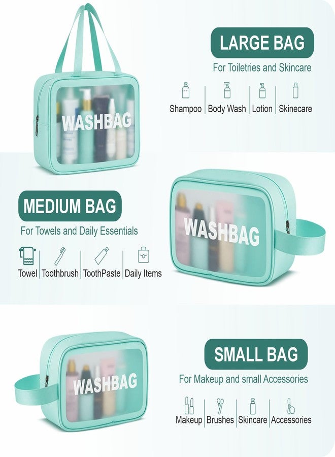 FLYNGO Clear Makeup Pouch Set of 3 Teal, Cosmetic Organizer Bag for Women and Girls Travel Waterproof Toiletry Storage Kit - Image 4