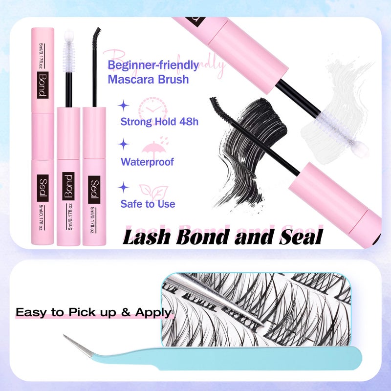 Newcally Natural Lash Clusters Kit Wispy Lash Extension Kit Cluster Eyelash Extension C-curly Cluster Lashes Kit DIY Eyelash Extension Kit Natural Eyelash Clusters with Lash Bond and Seal by Newcally - Image 5