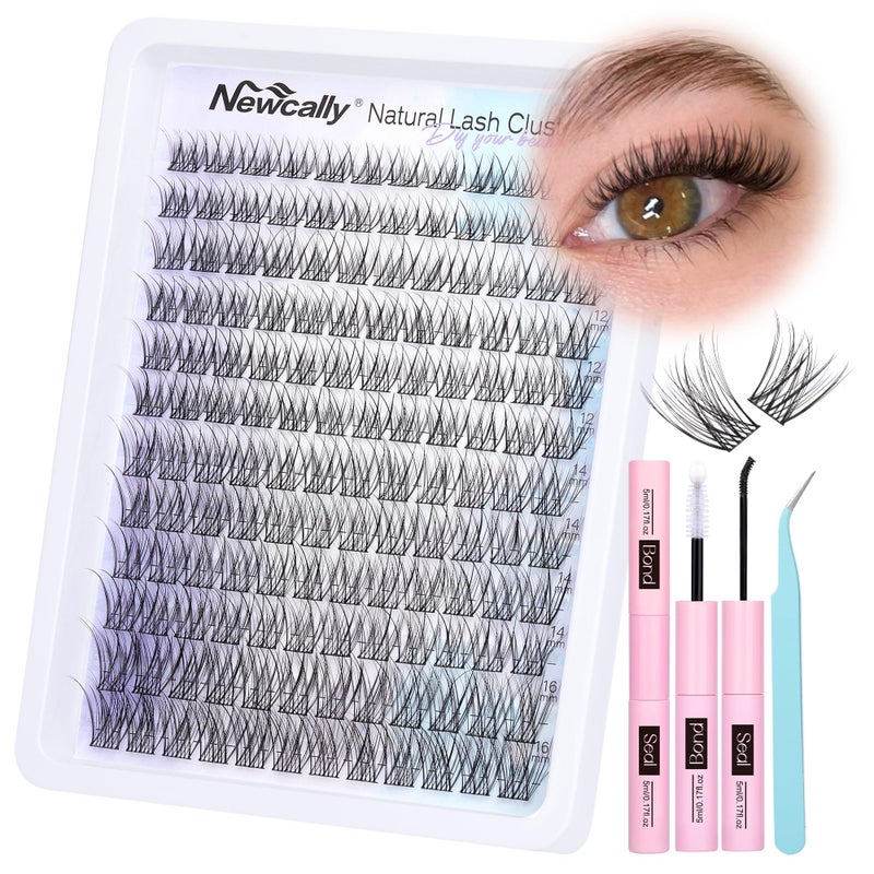 Newcally Natural Lash Clusters Kit Wispy Lash Extension Kit Cluster Eyelash Extension C-curly Cluster Lashes Kit DIY Eyelash Extension Kit Natural Eyelash Clusters with Lash Bond and Seal by Newcally - Image 1