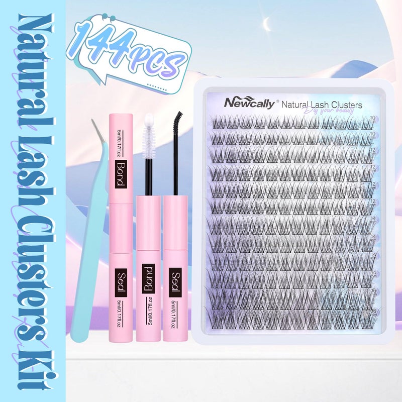 Newcally Natural Lash Clusters Kit Wispy Lash Extension Kit Cluster Eyelash Extension C-curly Cluster Lashes Kit DIY Eyelash Extension Kit Natural Eyelash Clusters with Lash Bond and Seal by Newcally - Image 2
