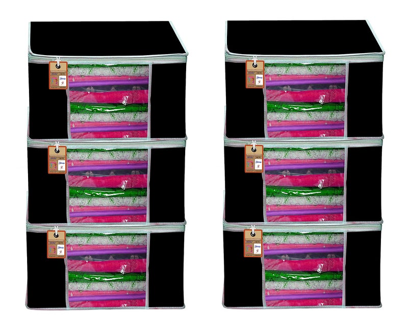 atorakushon® Fabric Black Garment Storage Bags Wardrobe Organizer for Clothes Storage Box Saree Cover (Pack of 6) - Image 1