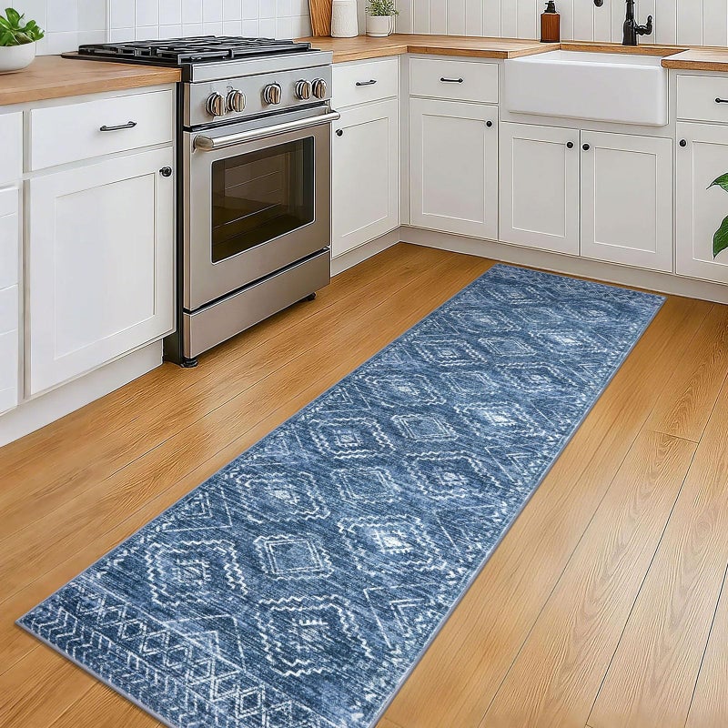 KILOCOCO Runner Rug 2x6 Non Slip Washable Runner for Hallway Kitchen Runners Soft Printed Low-Pile Machine Washable Foldable Floor Blue Runners Rug for Entryway Bedroom Living Room Bathroom - Image 2