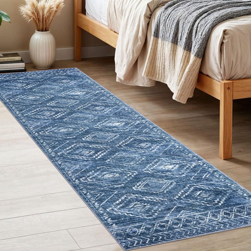 KILOCOCO Runner Rug 2x6 Non Slip Washable Runner for Hallway Kitchen Runners Soft Printed Low-Pile Machine Washable Foldable Floor Blue Runners Rug for Entryway Bedroom Living Room Bathroom - Image 3