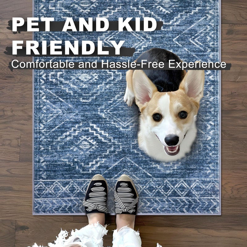 KILOCOCO Runner Rug 2x6 Non Slip Washable Runner for Hallway Kitchen Runners Soft Printed Low-Pile Machine Washable Foldable Floor Blue Runners Rug for Entryway Bedroom Living Room Bathroom - Image 5