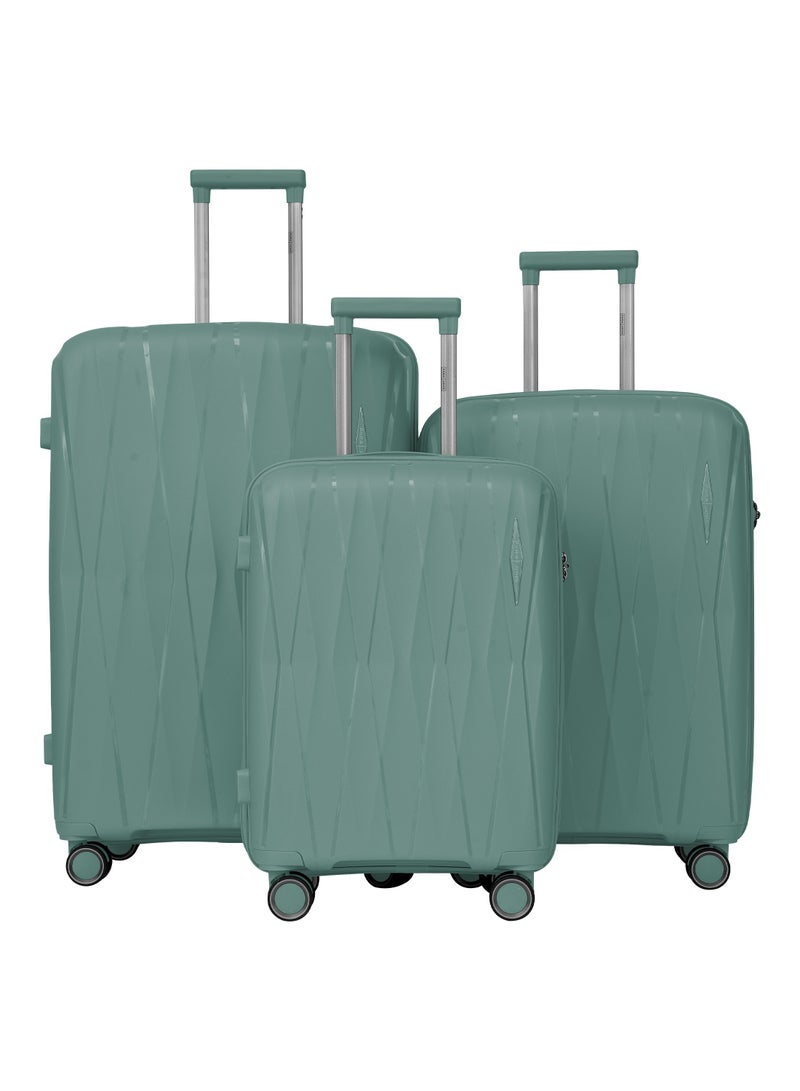 PARAJOHN PARA JOHN TRIACUT Series - 3 Piece Premium Durable Polypropylene, Lightweight & Stylish 8-Wheel Spinner Trolley 20,24,28 Sizes- Green - Image 1