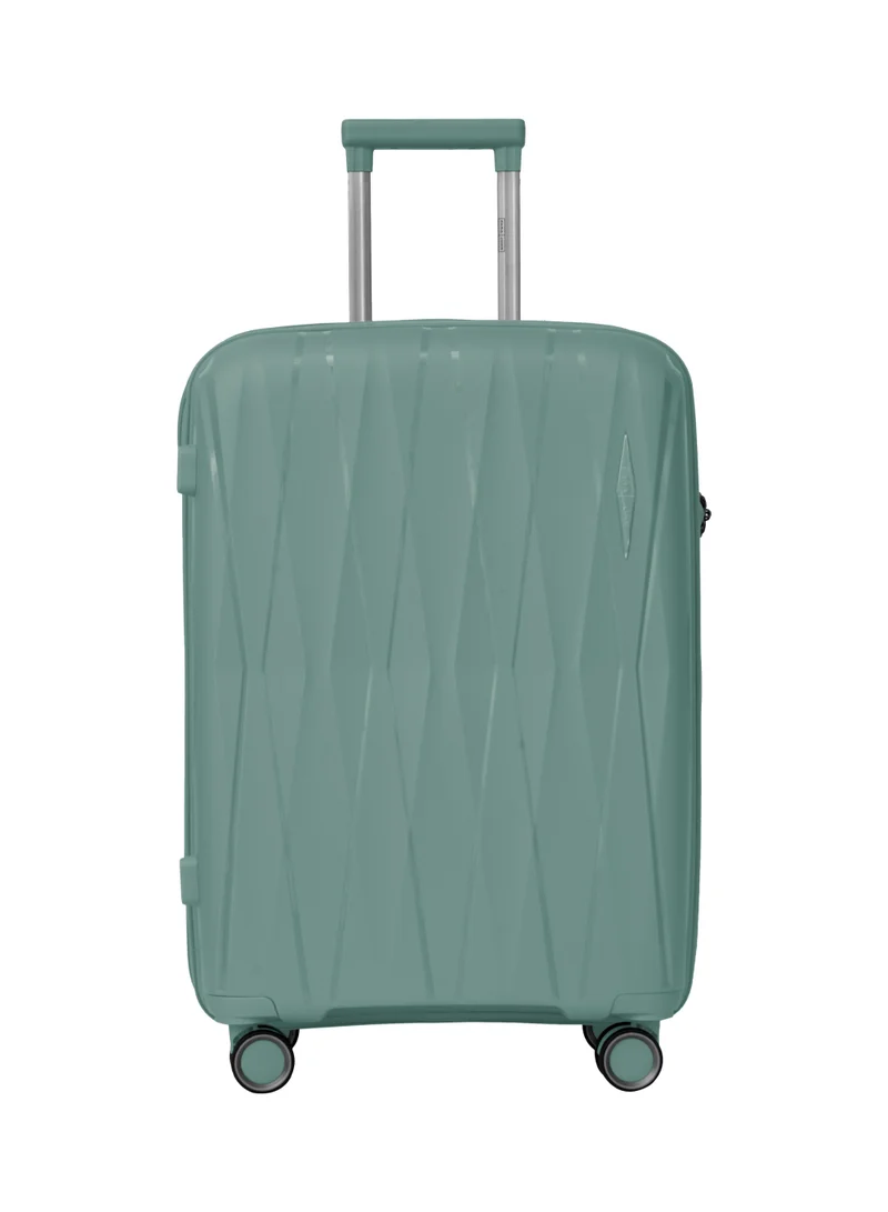 PARAJOHN PARA JOHN TRIACUT Series - 3 Piece Premium Durable Polypropylene, Lightweight & Stylish 8-Wheel Spinner Trolley 20,24,28 Sizes- Green