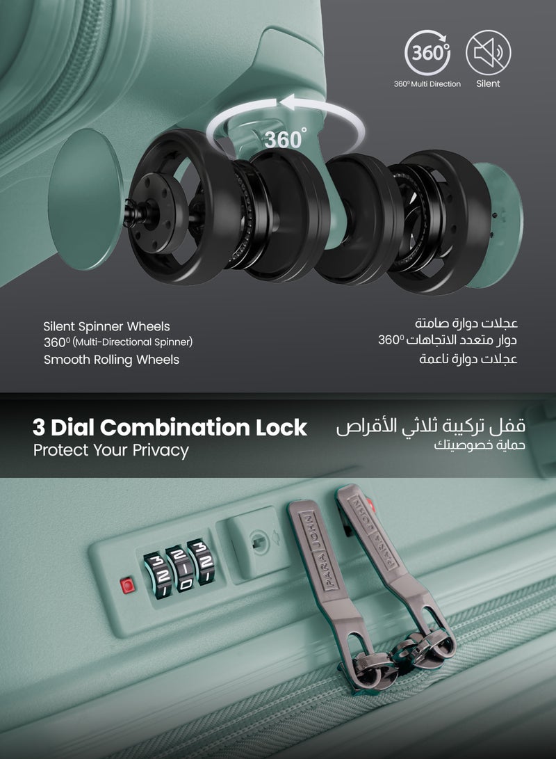 PARAJOHN PARA JOHN TRIACUT Series - 3 Piece Premium Durable Polypropylene, Lightweight & Stylish 8-Wheel Spinner Trolley 20,24,28 Sizes- Green - Image 3