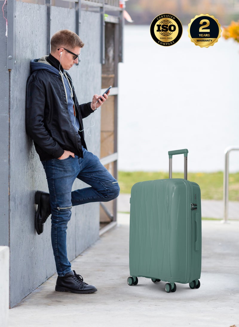 PARAJOHN PARA JOHN TRIACUT Series - 3 Piece Premium Durable Polypropylene, Lightweight & Stylish 8-Wheel Spinner Trolley 20,24,28 Sizes- Green - Image 5