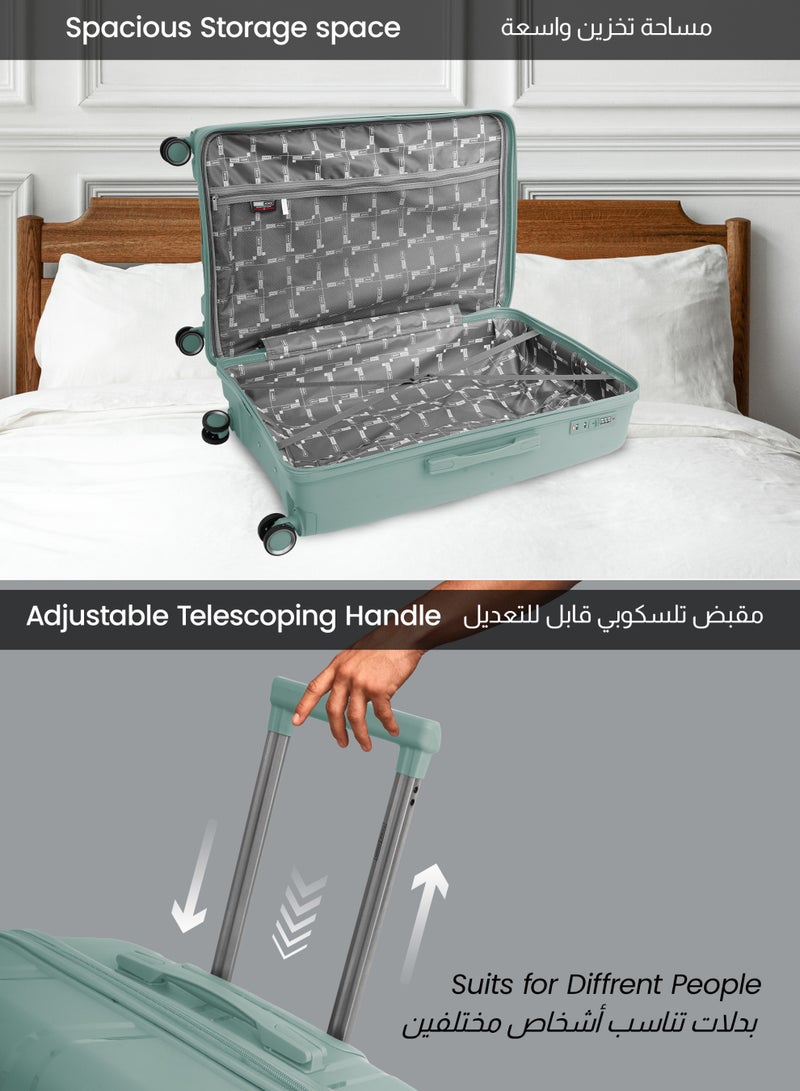 PARAJOHN PARA JOHN TRIACUT Series - 3 Piece Premium Durable Polypropylene, Lightweight & Stylish 8-Wheel Spinner Trolley 20,24,28 Sizes- Green - Image 4