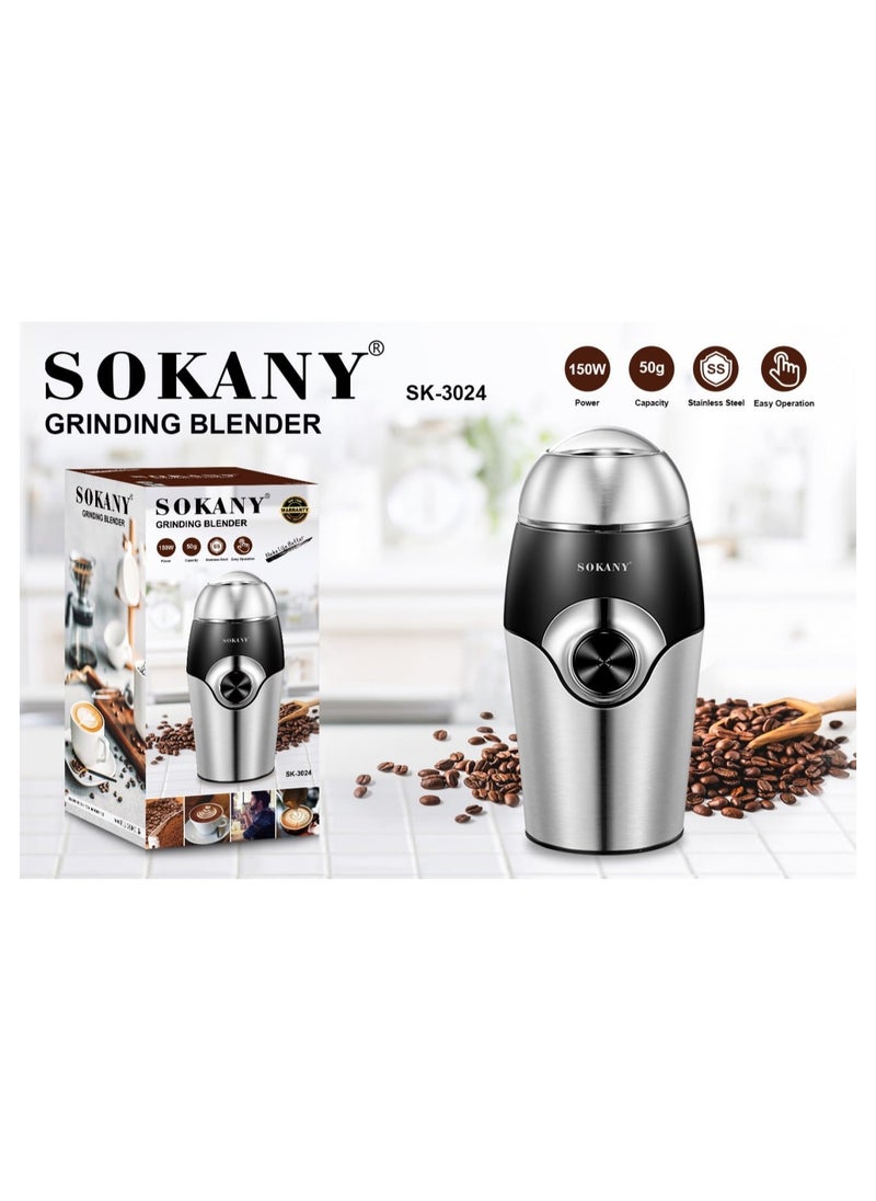 sokany Sokany Coffee Grinder 150 Watt SK-3024 - Silver Black  - Image 2