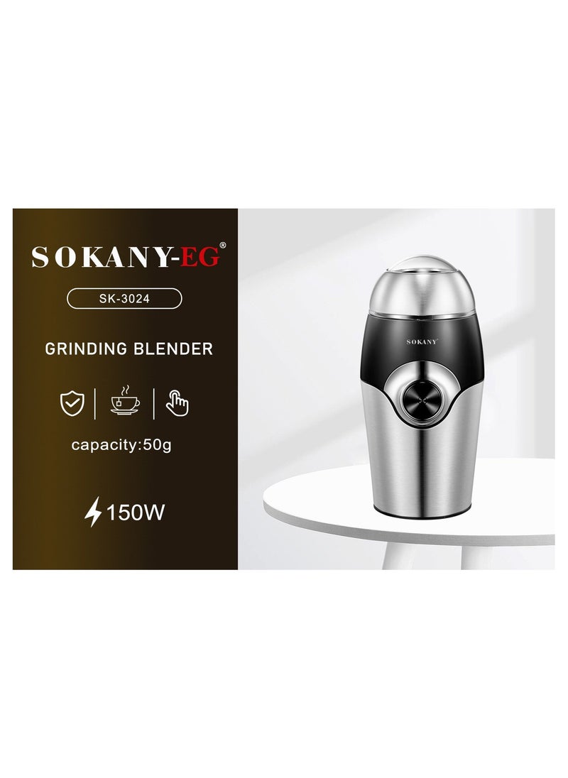 sokany Sokany Coffee Grinder 150 Watt SK-3024 - Silver Black  - Image 3