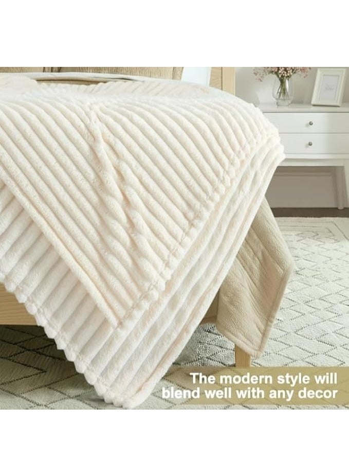 Luxury Soft Fur Blanket Warm Winter Bed Cover Cream Wave For Sofa Bed 160cm x 150cm - Image 2