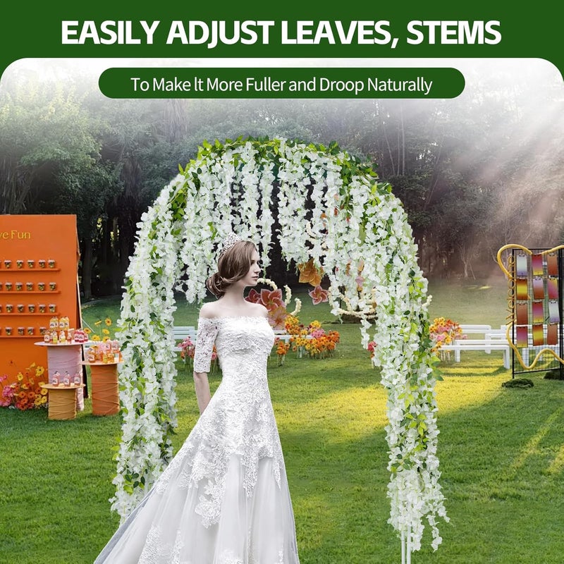 ARTKAIKE Artificial Flowers Garland for Home Decor, Fake Wisteria Vine Silk Hanging Plant Flower for Room Bathroom Wall Kitchen Bedroom Garden Outdoor Wedding Decor (4, White) - Image 3