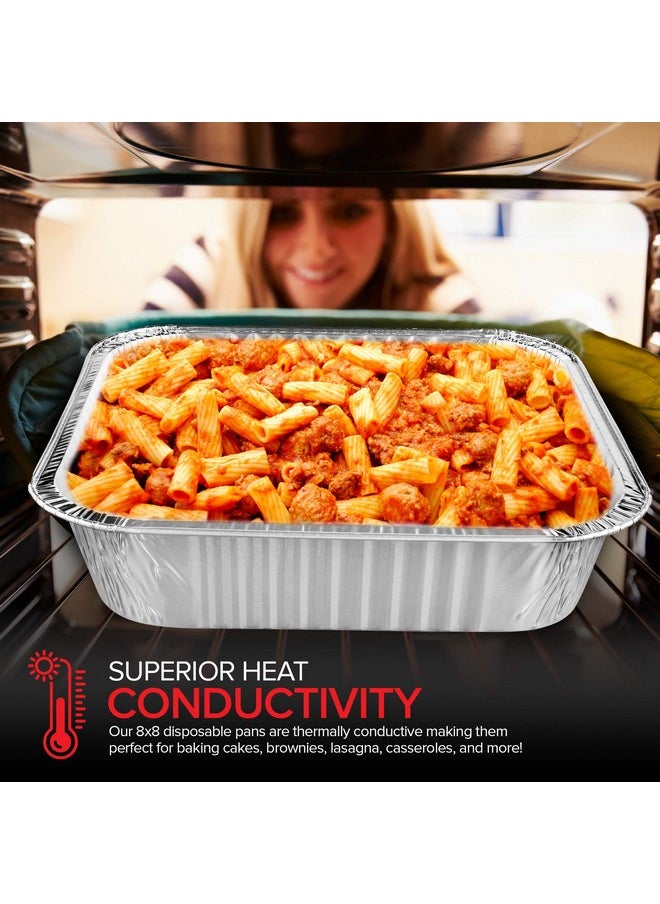 Stock Your Home Stock Your Home 8" Square Cake Pans (50 Pack) - Disposable & Recyclable - Aluminum Baking Pans with Lids  - Image 4