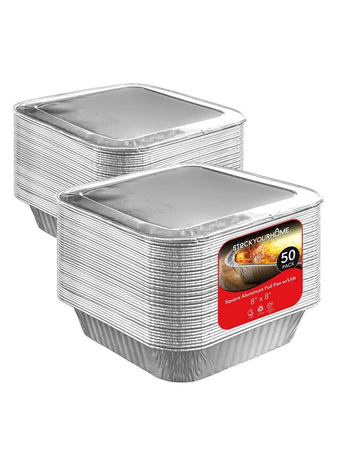 Stock Your Home Stock Your Home 8" Square Cake Pans (50 Pack) - Disposable & Recyclable - Aluminum Baking Pans with Lids  - Image 1
