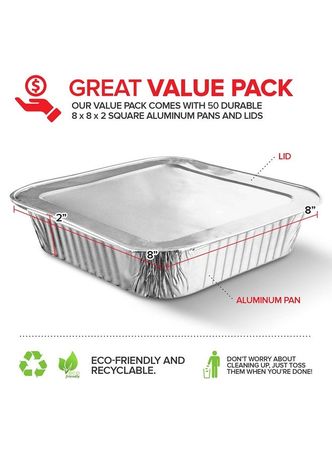 Stock Your Home Stock Your Home 8" Square Cake Pans (50 Pack) - Disposable & Recyclable - Aluminum Baking Pans with Lids  - Image 2