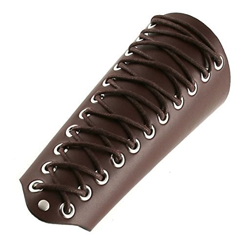 HZMAN 1 Pack Unisex Faux Back Leather Gauntlet Wristband Wide Bracer Arm Armor Cuff (Brown 1Pcs) - Image 1