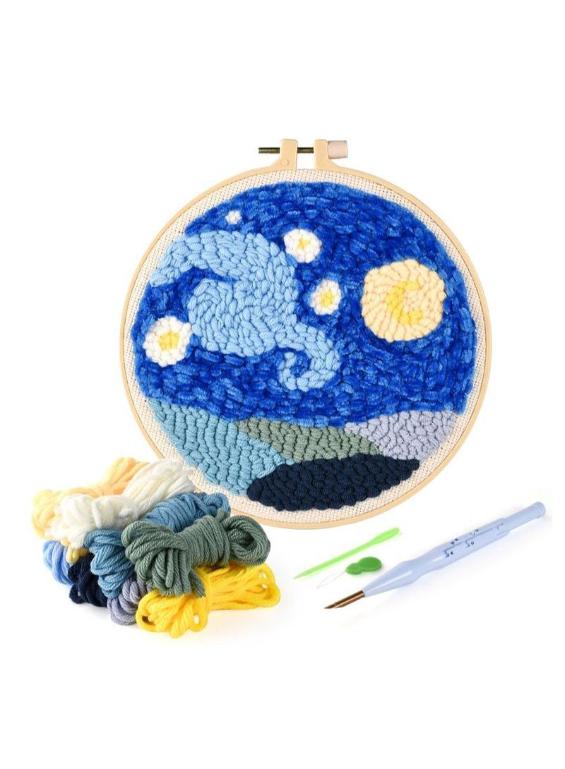 NIBEMINENT Wool Poke Embroidery DIY Material Pack - Star Moon Night - Image 1