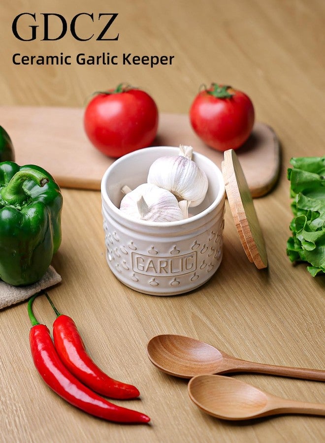 GDCZ Garlic Keeper with Lid, Ceramic Garlic Holder Storage Container to Keep Your Garlic Cloves Fresh Longer, 4.3 Inch (White) - Image 4