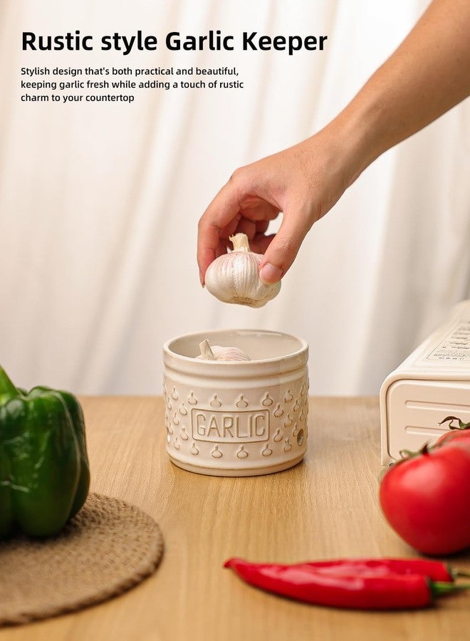 GDCZ Garlic Keeper with Lid, Ceramic Garlic Holder Storage Container to Keep Your Garlic Cloves Fresh Longer, 4.3 Inch (White) - Image 5
