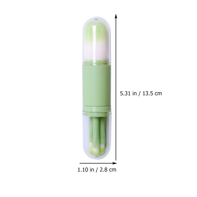 4-in-1 Dual Ended Telescopic Makeup Brush Set Portable Fruit Green Blush Lip Brush Cosmetics Tool for Travel and Daily Use with Opp Bag - Image 2