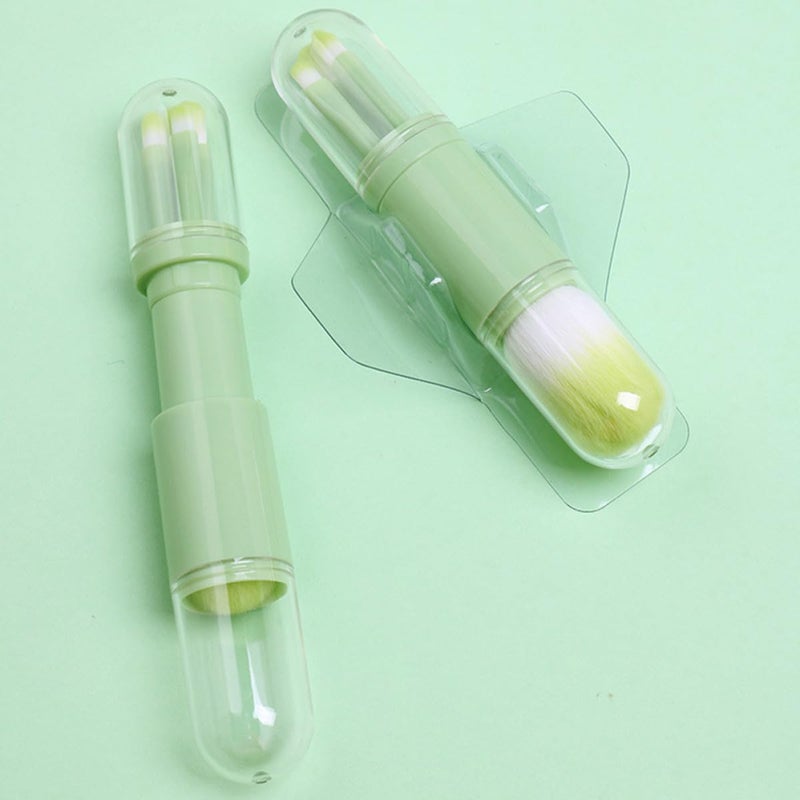 4-in-1 Dual Ended Telescopic Makeup Brush Set Portable Fruit Green Blush Lip Brush Cosmetics Tool for Travel and Daily Use with Opp Bag - Image 4