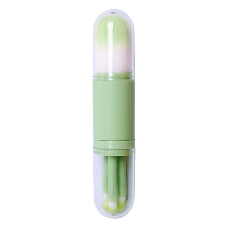 4-in-1 Dual Ended Telescopic Makeup Brush Set Portable Fruit Green Blush Lip Brush Cosmetics Tool for Travel and Daily Use with Opp Bag - Image 1