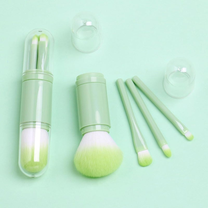 4-in-1 Dual Ended Telescopic Makeup Brush Set Portable Fruit Green Blush Lip Brush Cosmetics Tool for Travel and Daily Use with Opp Bag - Image 5