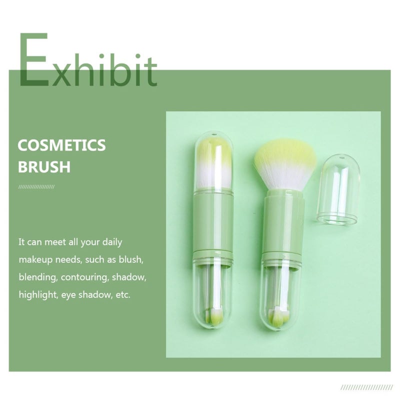 4-in-1 Dual Ended Telescopic Makeup Brush Set Portable Fruit Green Blush Lip Brush Cosmetics Tool for Travel and Daily Use with Opp Bag - Image 3