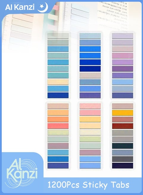 1200Pcs Sticky Tabs, Transparent Sticky Notes Flags Pastel Book Tabs Writable Annotation Tabs Morandi Page Markers Clear Index Tabs Translucent Index Stickers for Books Office Supplies