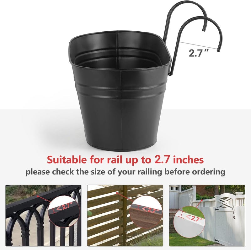Dahey 3 Pcs Metal Hanging Flower Pots for Railing Fence Outdoor Planter 15.7 Inch Hanging Bucket Pots Countryside Window Flower Plant Holder with Detachable Hooks for Garden Yard Home Decor,Black - Image 5