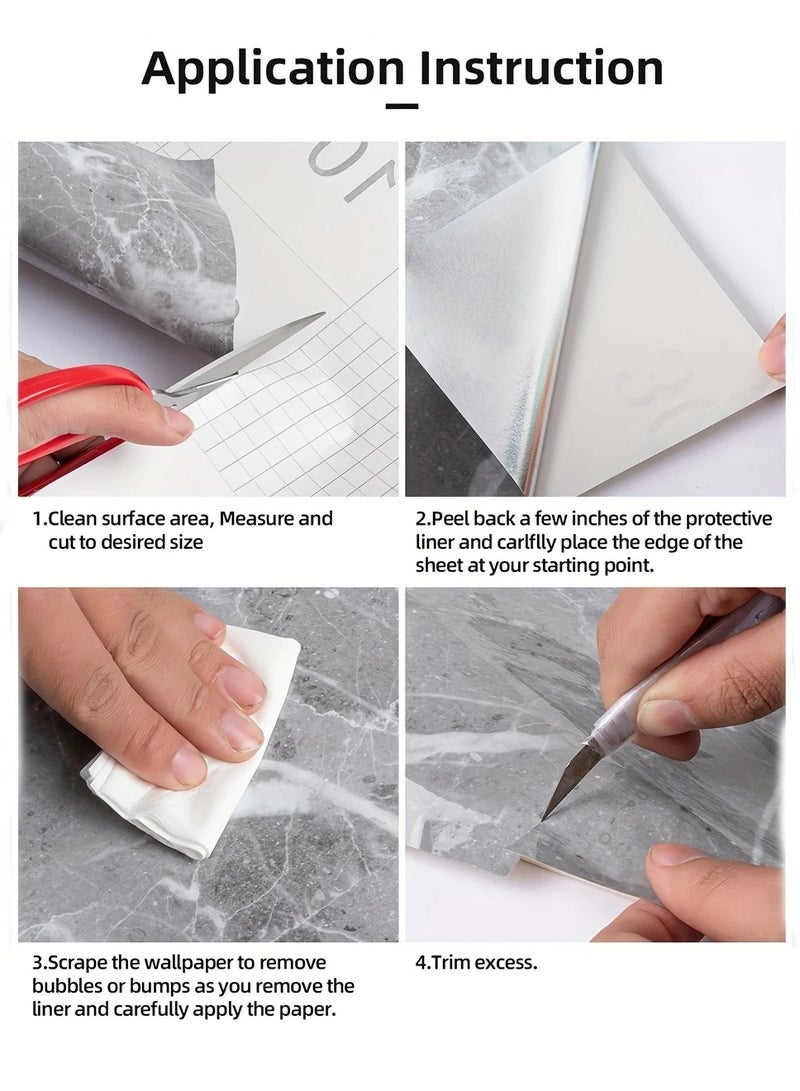 بامير ورق جدران ذاتي اللصق مقاوم للماء - 40 سم × 100 سم، بنمط رخامي لامع، مقاوم للزيت، مناسب للخزائن وأسطح العمل والجدران، سهل القطع والتركيب - Image 3