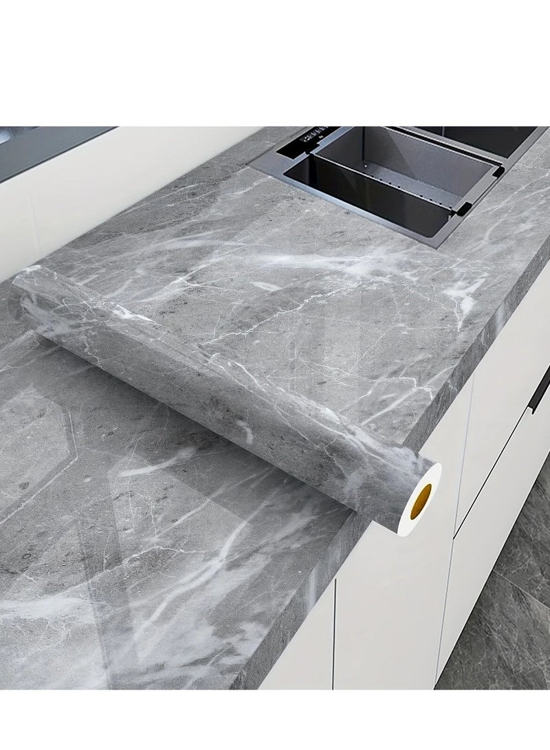 بامير ورق جدران ذاتي اللصق مقاوم للماء - 40 سم × 100 سم، بنمط رخامي لامع، مقاوم للزيت، مناسب للخزائن وأسطح العمل والجدران، سهل القطع والتركيب - Image 4