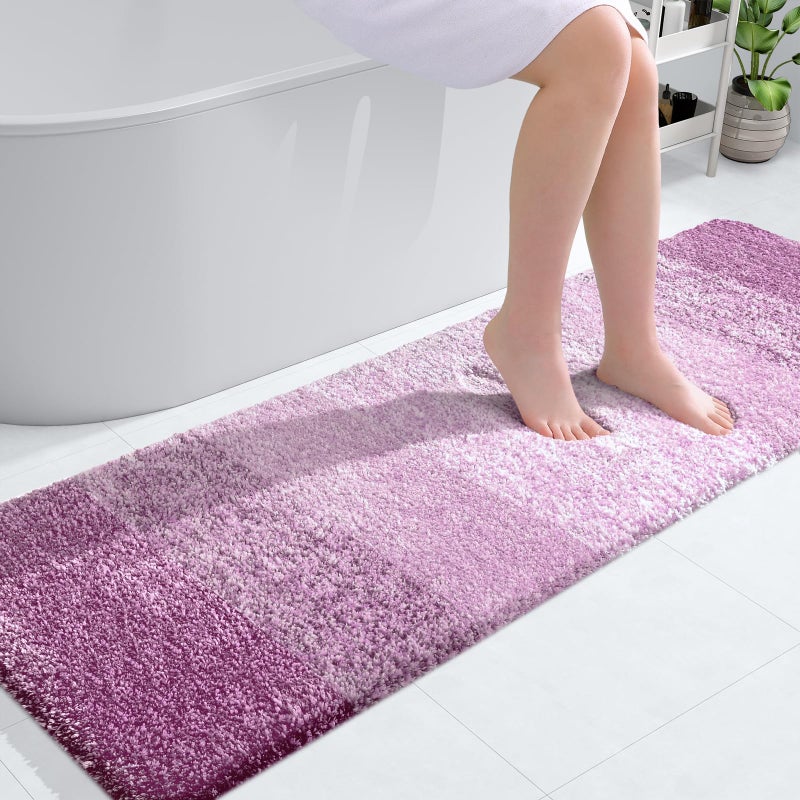 OLANLY Bathroom Runner Rugs 59x20 Extra Soft Absorbent Microfiber Bath Rugs Rubber Backing Quick Dry Washable Bath Mats for Bathroom Floor Tub Shower and Home Decor Accessories PinkishPurple