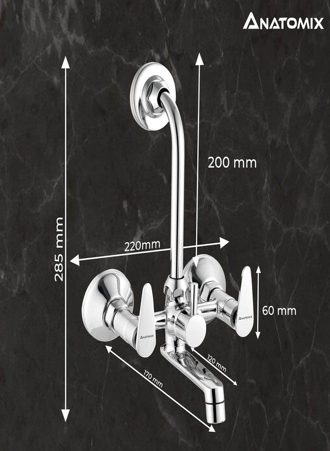 ANATOMIX SIGMA Brass Wall Mixer with L Bend Pipe and Provision for Over Head Shower and 125mm Long Bend Pipe Pack of 2 - Image 4