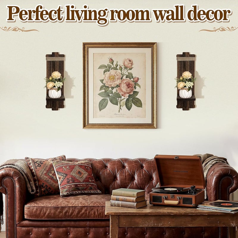Alphatool Budget friendly sizing alternatives 2Pcs Rustic Wall Hanging Candle Sconces- Farmhouse Wall Mounted Wooden Candle Holders for Flower Vase- Handmade Hanging Wall Sconces for Bedroom Living Room Kitchen Bathroom (Brown) Indoor outdoor all-purpose fit - Image 4