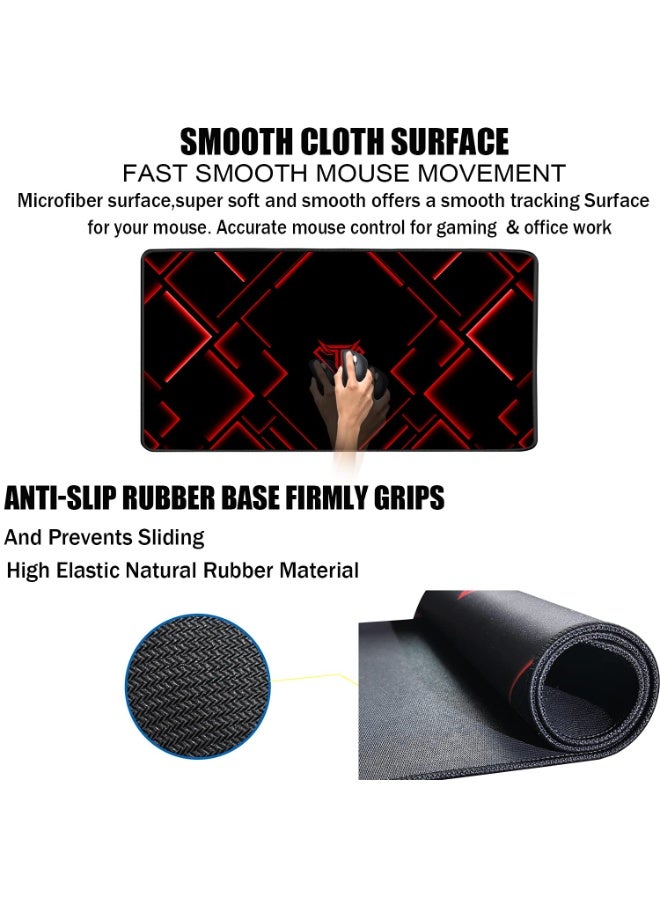 Large Mouse Pad, Gaming Mouse Pad, Long Mouse Pads, Waterproof Extra Large Big Mouse Pad with Stitched Edge, XXL Non-Slip Computer Computer Keyboard Pad Mat for Gamer/Desktop/Office/Home, RED - Image 3